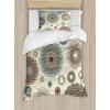 Ambesonne Birds Duvet Cover Sets, Pattern with Flying Birds Carrying Heart Branches Love Valentines Day Inspired Print, Bedding Set with 2 Duvet Covers & 4 Pillowcases, 2 Pack Queen Size, Multicolor(Burgundy Pale Green)