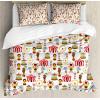 Ambesonne Birds Duvet Cover Sets, Pattern with Flying Birds Carrying Heart Branches Love Valentines Day Inspired Print, Bedding Set with 2 Duvet Covers & 4 Pillowcases, 2 Pack Queen Size, Multicolor(Red Ivory)