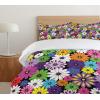Ambesonne Birds Duvet Cover Sets, Pattern with Flying Birds Carrying Heart Branches Love Valentines Day Inspired Print, Bedding Set with 2 Duvet Covers & 4 Pillowcases, 2 Pack Queen Size, Multicolor(Pink Yellow)