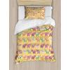 Ambesonne Cactus Print Duvet Cover Sets, Outline Drawing of Hearts and Pots Drawn by Hand Valentine’s Day Theme, Bedding Set with 2 Duvet Covers & 4 Pillowcases, 2 Pack Queen Size, Magenta and White(Mustard Multicolor)