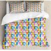 Ambesonne Damask Grey Duvet Cover Set, Simple Pattern with Curls and Dots in Neutral Design Print, Decorative 3 Piece Bedding Set with 2 Pillow Shams, Queen Size, Pale Grey and White(Blue Yellow)