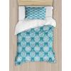 Ambesonne Damask Grey Duvet Cover Set, Simple Pattern with Curls and Dots in Neutral Design Print, Decorative 3 Piece Bedding Set with 2 Pillow Shams, Queen Size, Pale Grey and White(Blue and White)