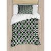 Ambesonne Damask Grey Duvet Cover Set, Simple Pattern with Curls and Dots in Neutral Design Print, Decorative 3 Piece Bedding Set with 2 Pillow Shams, Queen Size, Pale Grey and White(Green White)