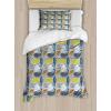Ambesonne Damask Grey Duvet Cover Set, Simple Pattern with Curls and Dots in Neutral Design Print, Decorative 3 Piece Bedding Set with 2 Pillow Shams, Queen Size, Pale Grey and White(Pale Blue Multicolor)