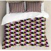 Ambesonne Damask Grey Duvet Cover Set, Simple Pattern with Curls and Dots in Neutral Design Print, Decorative 3 Piece Bedding Set with 2 Pillow Shams, Queen Size, Pale Grey and White(Dark Purple Multicolor)
