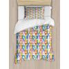 Ambesonne Damask Grey Duvet Cover Set, Simple Pattern with Curls and Dots in Neutral Design Print, Decorative 3 Piece Bedding Set with 2 Pillow Shams, Queen Size, Pale Grey and White(Blue Yellow)