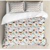 Ambesonne Damask Grey Duvet Cover Set, Simple Pattern with Curls and Dots in Neutral Design Print, Decorative 3 Piece Bedding Set with 2 Pillow Shams, Queen Size, Pale Grey and White(Brown Multicolor)