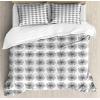 Ambesonne Damask Grey Duvet Cover Set, Simple Pattern with Curls and Dots in Neutral Design Print, Decorative 3 Piece Bedding Set with 2 Pillow Shams, Queen Size, Pale Grey and White(White Grey)