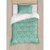 Ambesonne Damask Grey Duvet Cover Set, Simple Pattern with Curls and Dots in Neutral Design Print, Decorative 3 Piece Bedding Set with 2 Pillow Shams, Queen Size, Pale Grey and White(Sky Blue Multicolor)