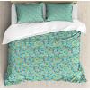 Ambesonne Damask Grey Duvet Cover Set, Simple Pattern with Curls and Dots in Neutral Design Print, Decorative 3 Piece Bedding Set with 2 Pillow Shams, Queen Size, Pale Grey and White(Sky Blue Multicolor)