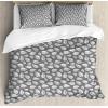Ambesonne Damask Grey Duvet Cover Set, Simple Pattern with Curls and Dots in Neutral Design Print, Decorative 3 Piece Bedding Set with 2 Pillow Shams, Queen Size, Pale Grey and White(Grey and White)