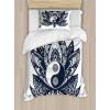 Ambesonne Damask Grey Duvet Cover Set, Simple Pattern with Curls and Dots in Neutral Design Print, Decorative 3 Piece Bedding Set with 2 Pillow Shams, Queen Size, Pale Grey and White(Dark Blue White)