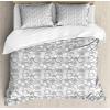Ambesonne Damask Grey Duvet Cover Set, Simple Pattern with Curls and Dots in Neutral Design Print, Decorative 3 Piece Bedding Set with 2 Pillow Shams, Queen Size, Pale Grey and White(Pale Grey White)