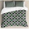 Ambesonne Damask Grey Duvet Cover Set, Simple Pattern with Curls and Dots in Neutral Design Print, Decorative 3 Piece Bedding Set with 2 Pillow Shams, Queen Size, Pale Grey and White(Green White)
