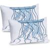 Ambesonne Fence Pillow Sham Set of 2, Cats in Love Watching Full Moon at Night Valentines Romantic Cartoon, Quality Microfiber Bedding Item for All Seasons, 26″ x 20″, Indigo Cobalt Blue White(Pale Blue Sea Blue)