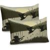 Ambesonne Fence Pillow Sham Set of 2, Cats in Love Watching Full Moon at Night Valentines Romantic Cartoon, Quality Microfiber Bedding Item for All Seasons, 26″ x 20″, Indigo Cobalt Blue White(Army Green Sage Green)