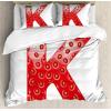Ambesonne Love Duvet Cover Sets, Hand Written I Love You Phrases Heart Valentines Day Inspiration, Bedding Set with 2 Duvet Covers & 4 Pillowcases, 2 Pack Queen Size, Vermilion Black White(Vermilion Green Orange)