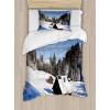 Ambesonne Love Duvet Cover Sets, Hand Written I Love You Phrases Heart Valentines Day Inspiration, Bedding Set with 2 Duvet Covers & 4 Pillowcases, 2 Pack Queen Size, Vermilion Black White(Blue Brown White)