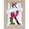 Ambesonne Love Duvet Cover Sets, Hand Written I Love You Phrases Heart Valentines Day Inspiration, Bedding Set with 2 Duvet Covers & 4 Pillowcases, 2 Pack Queen Size, Vermilion Black White(Pink Green White)