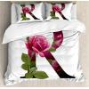Ambesonne Love Duvet Cover Sets, Hand Written I Love You Phrases Heart Valentines Day Inspiration, Bedding Set with 2 Duvet Covers & 4 Pillowcases, 2 Pack Queen Size, Vermilion Black White(Pink Green White)