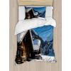 Ambesonne Love Duvet Cover Sets, Hand Written I Love You Phrases Heart Valentines Day Inspiration, Bedding Set with 2 Duvet Covers & 4 Pillowcases, 2 Pack Queen Size, Vermilion Black White(Brown Blue White)