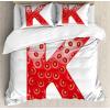 Ambesonne Love Duvet Cover Sets, Hand Written I Love You Phrases Heart Valentines Day Inspiration, Bedding Set with 2 Duvet Covers & 4 Pillowcases, 2 Pack Queen Size, Vermilion Black White(Vermilion Green Orange)