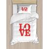 Ambesonne Love Duvet Cover Sets, Valentines Day Design Romance Themed Vintage Wedding Inspirations Typographic Retro, Bedding Set with 2 Duvet Covers & 4 Pillowcases, 2 Pack Queen Size, Red White(Red White)