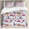 Ambesonne Love Duvet Cover Sets, Valentines Day Design Romance Themed Vintage Wedding Inspirations Typographic Retro, Bedding Set with 2 Duvet Covers & 4 Pillowcases, 2 Pack Queen Size, Red White(Coral Multicolor)