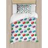 Ambesonne Love Duvet Cover Sets, Valentines Day Design Romance Themed Vintage Wedding Inspirations Typographic Retro, Bedding Set with 2 Duvet Covers & 4 Pillowcases, 2 Pack Queen Size, Red White(Blue and Multicolor)