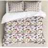 Ambesonne Love Duvet Cover Sets, Valentines Day Design Romance Themed Vintage Wedding Inspirations Typographic Retro, Bedding Set with 2 Duvet Covers & 4 Pillowcases, 2 Pack Queen Size, Red White(Lilac Multicolor)