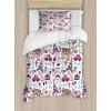 Ambesonne Love Duvet Cover Sets, Valentines Day Design Romance Themed Vintage Wedding Inspirations Typographic Retro, Bedding Set with 2 Duvet Covers & 4 Pillowcases, 2 Pack Queen Size, Red White(Coral Multicolor)