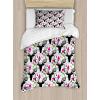 Ambesonne Love Duvet Cover Sets, Valentines Day Design Romance Themed Vintage Wedding Inspirations Typographic Retro, Bedding Set with 2 Duvet Covers & 4 Pillowcases, 2 Pack Queen Size, Red White(Dark Grey Multicolor)