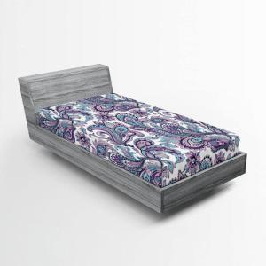 Ambesonne Batik Fitted Sheet, Vintage Pattern in Style Curly Leaves and Traditional Paisley Motifs, Soft Decorative Fabric Bedding All-Round Elastic Pocket, Full Size, Yellow Orange(Purple White Blue)