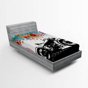 Ambesonne Batik Fitted Sheet, Vintage Pattern in Style Curly Leaves and Traditional Paisley Motifs, Soft Decorative Fabric Bedding All-Round Elastic Pocket, Full Size, Yellow Orange(Teal Black)