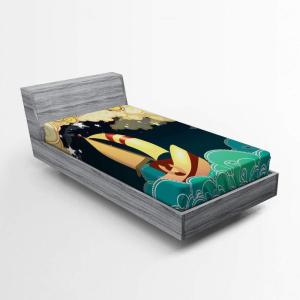 Ambesonne Batik Fitted Sheet, Vintage Pattern in Style Curly Leaves and Traditional Paisley Motifs, Soft Decorative Fabric Bedding All-Round Elastic Pocket, Full Size, Yellow Orange(Night Blue)