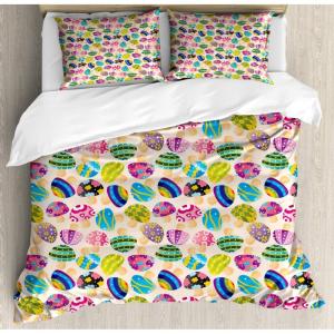 Ambesonne Birds Duvet Cover Sets, Pattern with Flying Birds Carrying Heart Branches Love Valentines Day Inspired Print, Bedding Set with 2 Duvet Covers & 4 Pillowcases, 2 Pack Queen Size, Multicolor(Pale Peach Multicolor)