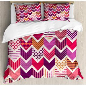 Ambesonne Birds Duvet Cover Sets, Pattern with Flying Birds Carrying Heart Branches Love Valentines Day Inspired Print, Bedding Set with 2 Duvet Covers & 4 Pillowcases, 2 Pack Queen Size, Multicolor(Purple Coral)