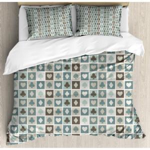 Ambesonne Birds Duvet Cover Sets, Pattern with Flying Birds Carrying Heart Branches Love Valentines Day Inspired Print, Bedding Set with 2 Duvet Covers & 4 Pillowcases, 2 Pack Queen Size, Multicolor(Grey Teal)