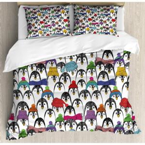 Ambesonne Birds Duvet Cover Sets, Pattern with Flying Birds Carrying Heart Branches Love Valentines Day Inspired Print, Bedding Set with 2 Duvet Covers & 4 Pillowcases, 2 Pack Queen Size, Multicolor(White and Multicolor)