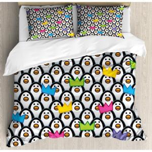 Ambesonne Birds Duvet Cover Sets, Pattern with Flying Birds Carrying Heart Branches Love Valentines Day Inspired Print, Bedding Set with 2 Duvet Covers & 4 Pillowcases, 2 Pack Queen Size, Multicolor(Dark Grey Multicolor)