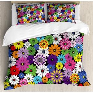 Ambesonne Birds Duvet Cover Sets, Pattern with Flying Birds Carrying Heart Branches Love Valentines Day Inspired Print, Bedding Set with 2 Duvet Covers & 4 Pillowcases, 2 Pack Queen Size, Multicolor(Pink Yellow)