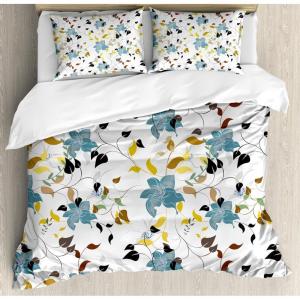 Ambesonne Birds Duvet Cover Sets, Pattern with Flying Birds Carrying Heart Branches Love Valentines Day Inspired Print, Bedding Set with 2 Duvet Covers & 4 Pillowcases, 2 Pack Queen Size, Multicolor(Cadet Blue)