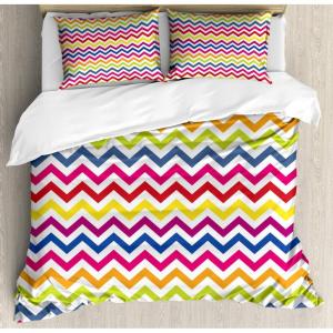 Ambesonne Birds Duvet Cover Sets, Pattern with Flying Birds Carrying Heart Branches Love Valentines Day Inspired Print, Bedding Set with 2 Duvet Covers & 4 Pillowcases, 2 Pack Queen Size, Multicolor(Magenta Blue)