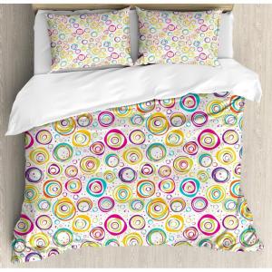 Ambesonne Birds Duvet Cover Sets, Pattern with Flying Birds Carrying Heart Branches Love Valentines Day Inspired Print, Bedding Set with 2 Duvet Covers & 4 Pillowcases, 2 Pack Queen Size, Multicolor(Orange Purple)