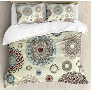 Ambesonne Birds Duvet Cover Sets, Pattern with Flying Birds Carrying Heart Branches Love Valentines Day Inspired Print, Bedding Set with 2 Duvet Covers & 4 Pillowcases, 2 Pack Queen Size, Multicolor(Burgundy Pale Green)