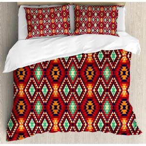 Ambesonne Birds Duvet Cover Sets, Pattern with Flying Birds Carrying Heart Branches Love Valentines Day Inspired Print, Bedding Set with 2 Duvet Covers & 4 Pillowcases, 2 Pack Queen Size, Multicolor(Paprika Multicolor)