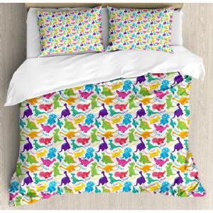 Ambesonne Birds Duvet Cover Sets, Pattern with Flying Birds Carrying Heart Branches Love Valentines Day Inspired Print, Bedding Set with 2 Duvet Covers & 4 Pillowcases, 2 Pack Queen Size, Multicolor(Blue Green Pink)