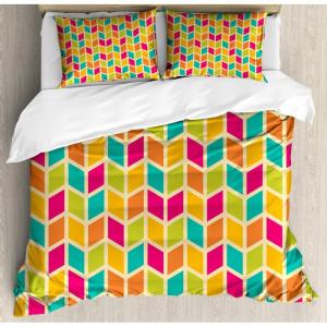 Ambesonne Birds Duvet Cover Sets, Pattern with Flying Birds Carrying Heart Branches Love Valentines Day Inspired Print, Bedding Set with 2 Duvet Covers & 4 Pillowcases, 2 Pack Queen Size, Multicolor(Apricot Magenta)