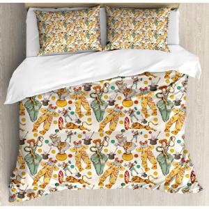 Ambesonne Birds Duvet Cover Sets, Pattern with Flying Birds Carrying Heart Branches Love Valentines Day Inspired Print, Bedding Set with 2 Duvet Covers & 4 Pillowcases, 2 Pack Queen Size, Multicolor(Ivory Multicolor)