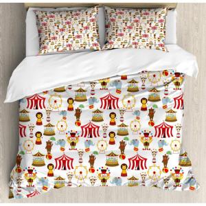 Ambesonne Birds Duvet Cover Sets, Pattern with Flying Birds Carrying Heart Branches Love Valentines Day Inspired Print, Bedding Set with 2 Duvet Covers & 4 Pillowcases, 2 Pack Queen Size, Multicolor(Red Ivory)